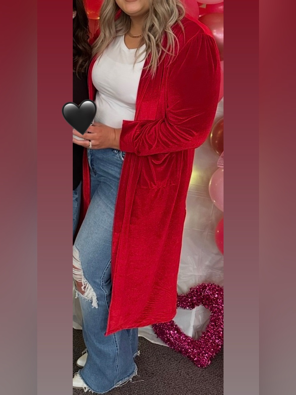Red Velvet Long Open Front Duster
